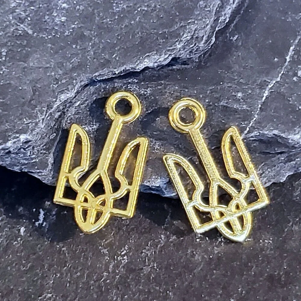 Gold Ukraine National Emblem Ukrainian Symbol 18x9mm Charms Pendants 10 pcs